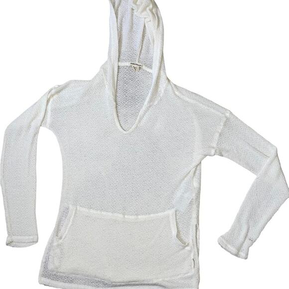 Billabong white loose knit pull over hooded kangaroo pouch SZ XS gauze like - Picture 6 of 13